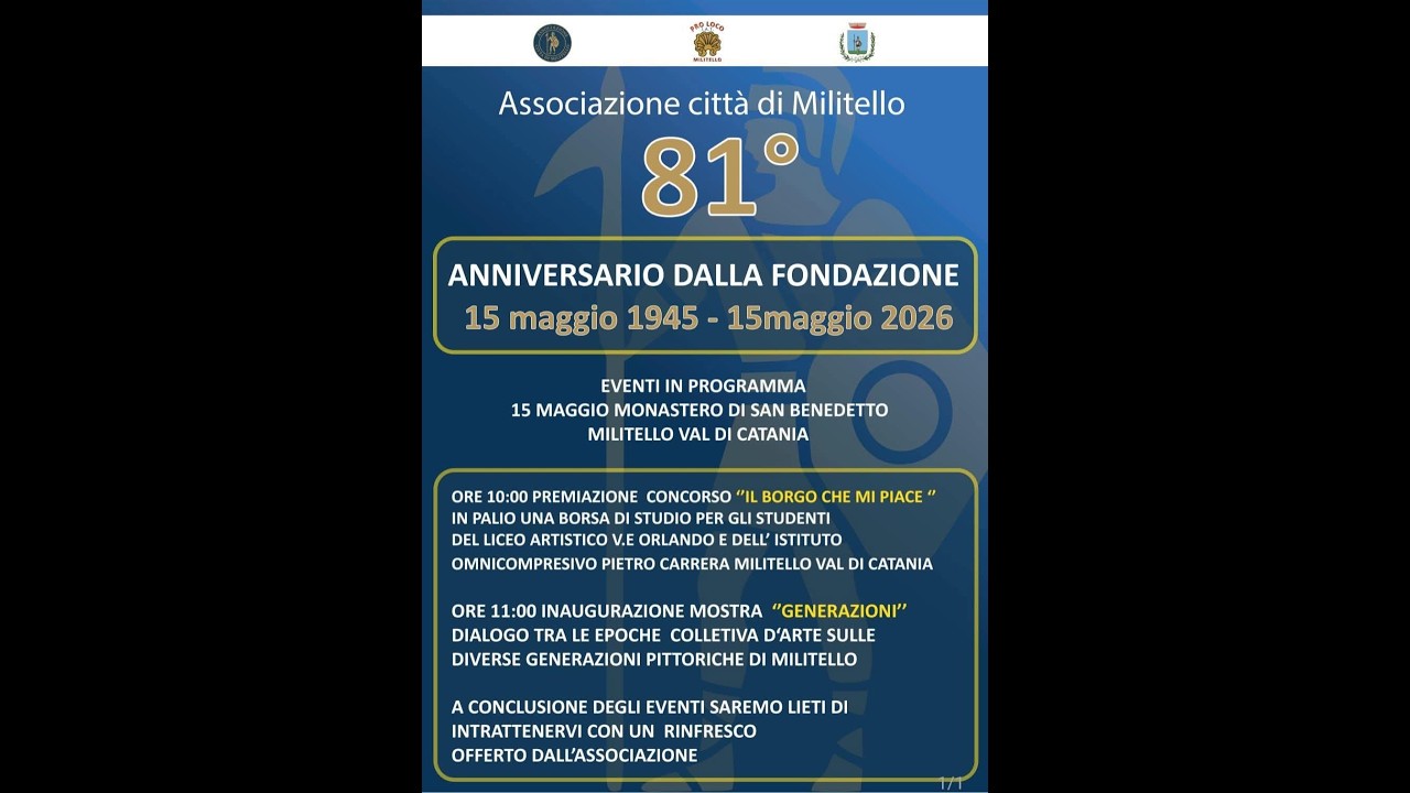 81 ° Anniversario Fondazione Associazione Città di Militello 15 Maggio 2026
