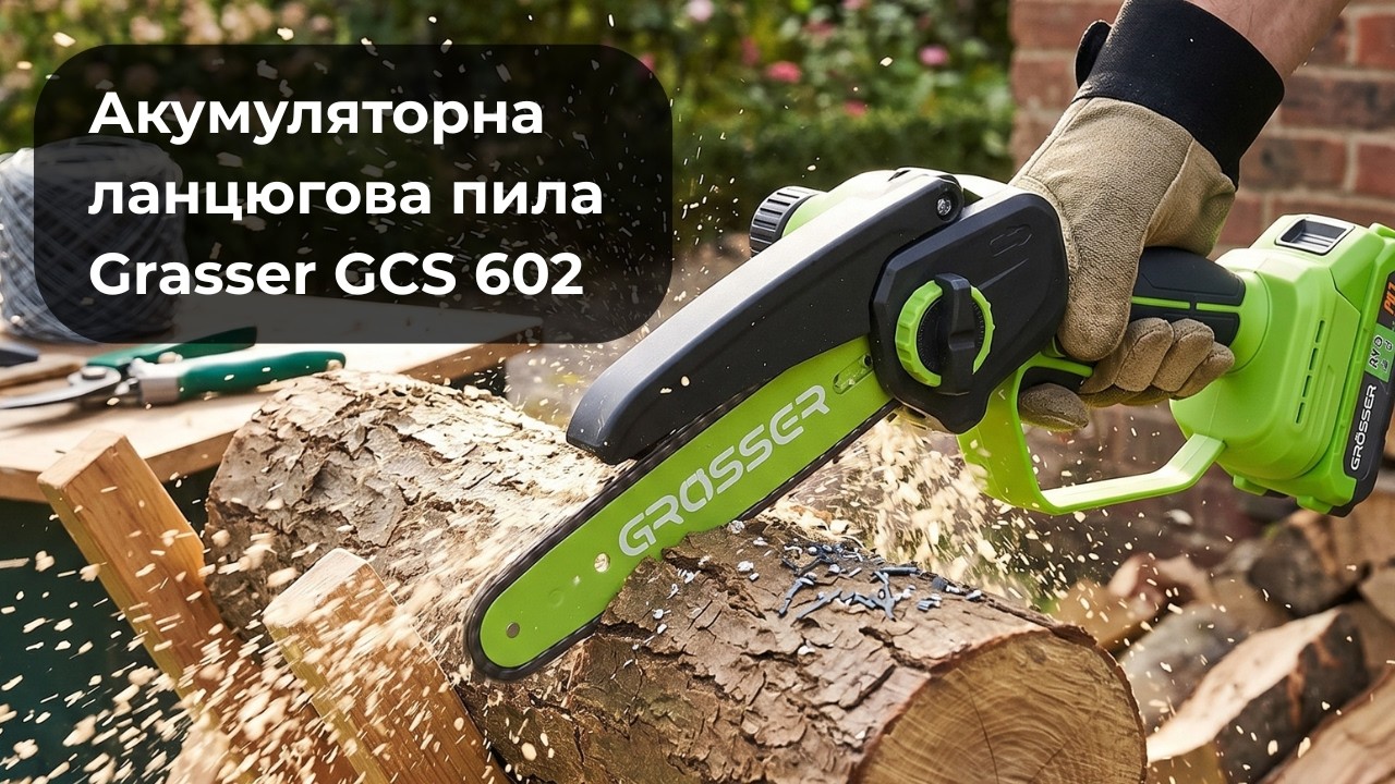 Акумуляторна ланцюгова пила Grasser GCS 602 20В — компактна пила з