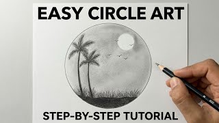 Information How to Draw Easy Moonlight Scenery with Pencil | Step-by-Step Palm Tree Circle Drawing Guide