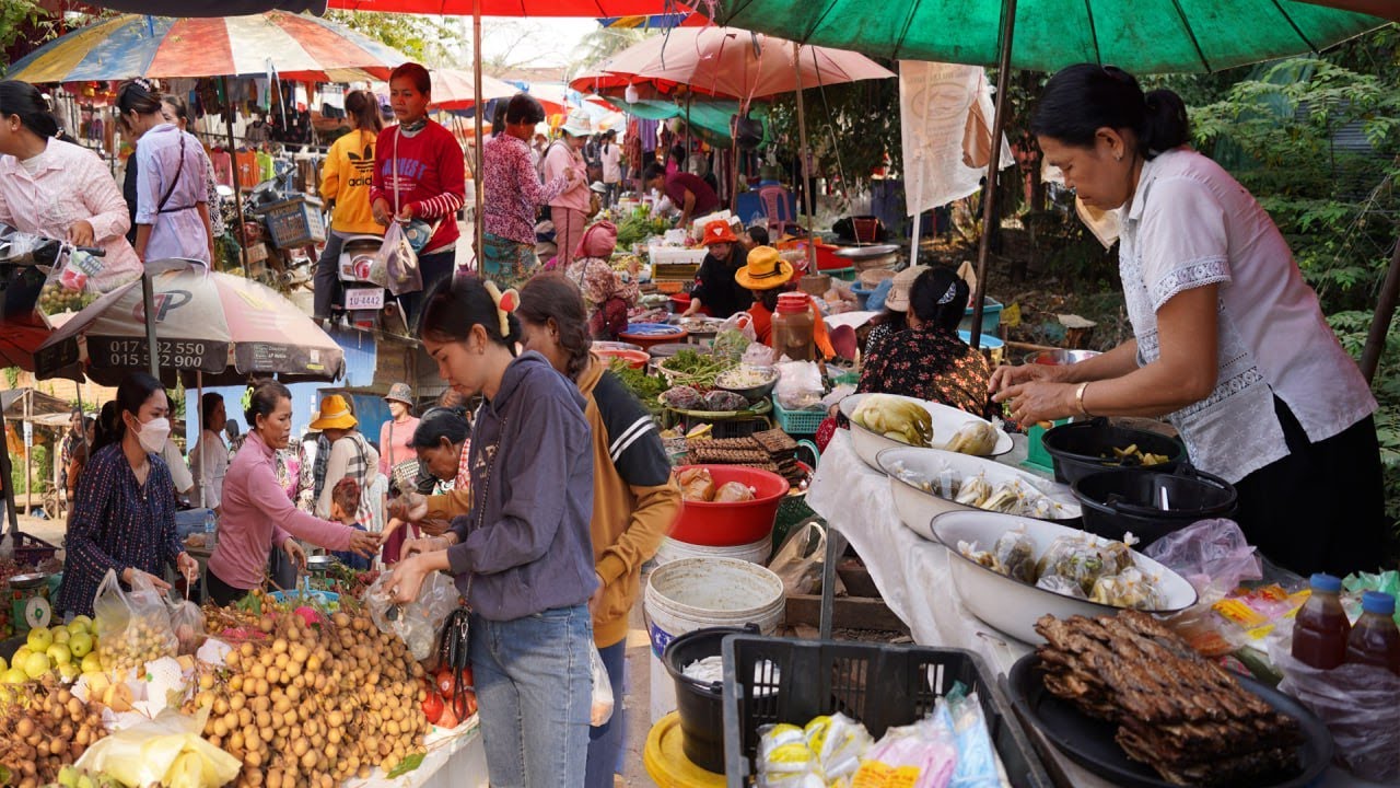 Cambodian Countryside Food Market Scene Plenty Fresh Rural Fruit