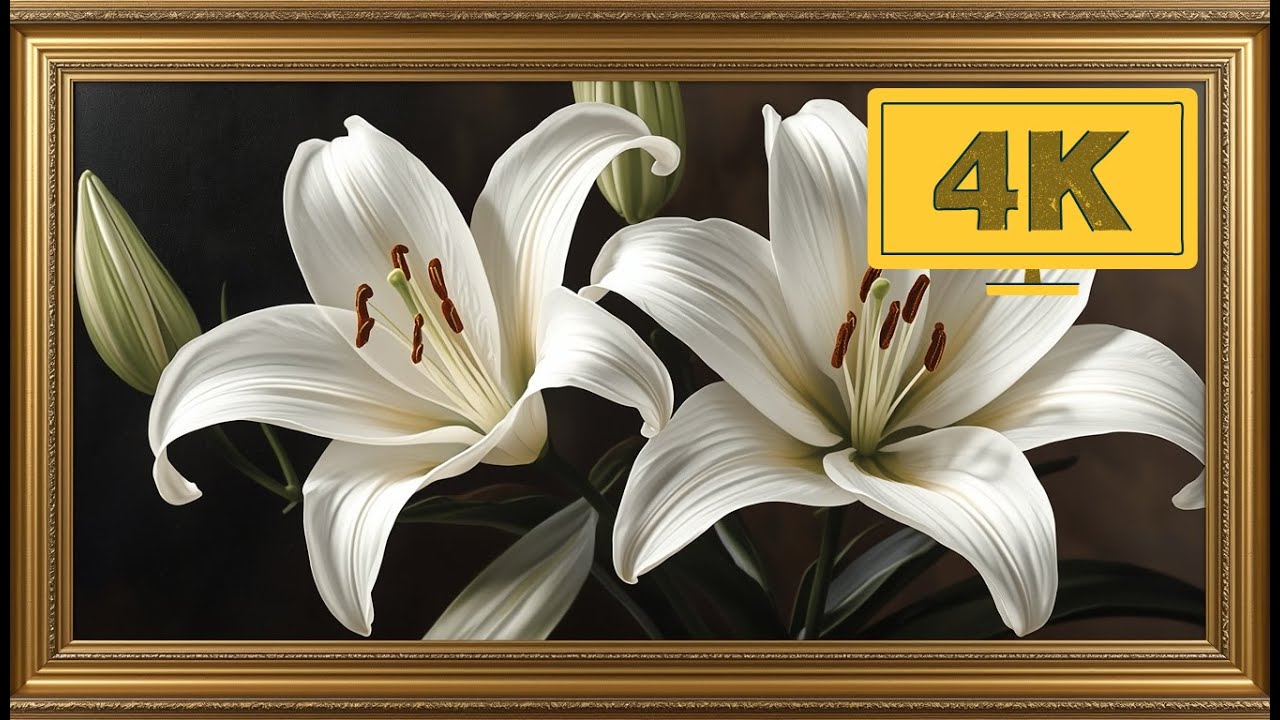 Elegant White Lily Painting | Classic Floral Fine Art (TV WALLPAPER) 4K