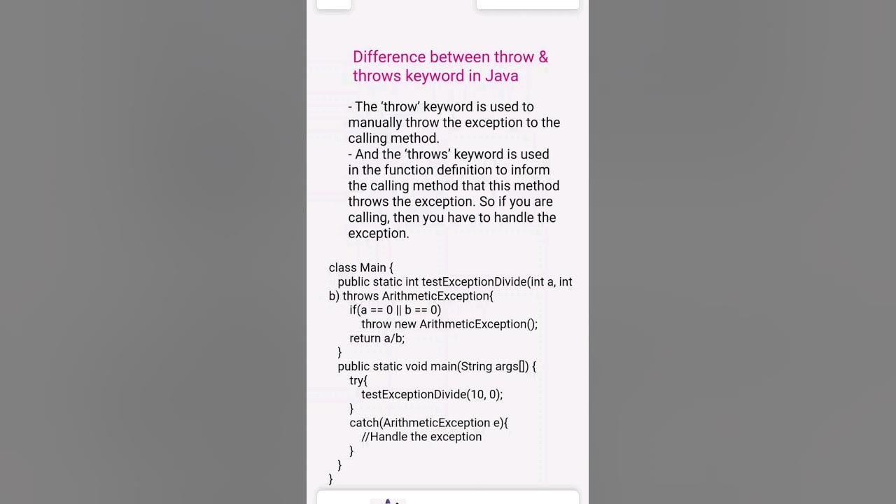 throw and throws Keyword In Java | #throwkeyword #throws # ...