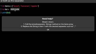 Learn Swift: Use .joined(separator) to merge array of strings (Chapter 7 Challenge 6)