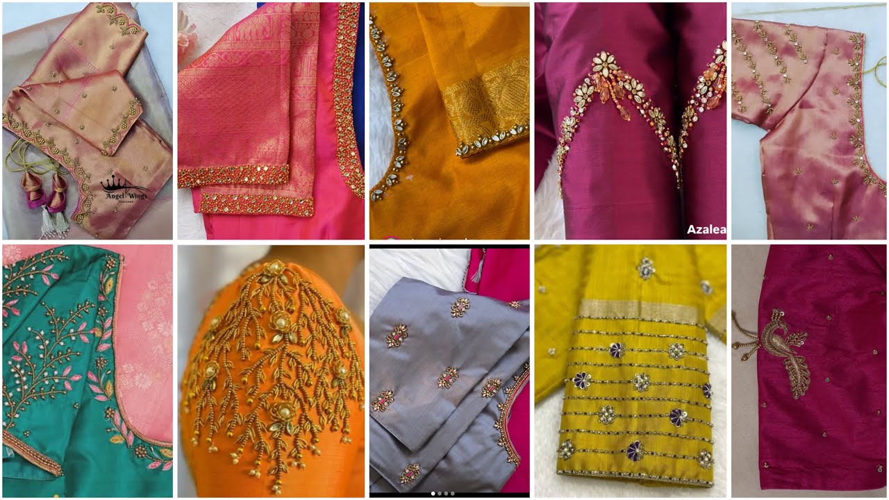 New aari work blouse design/ trending saree aari work blouse design