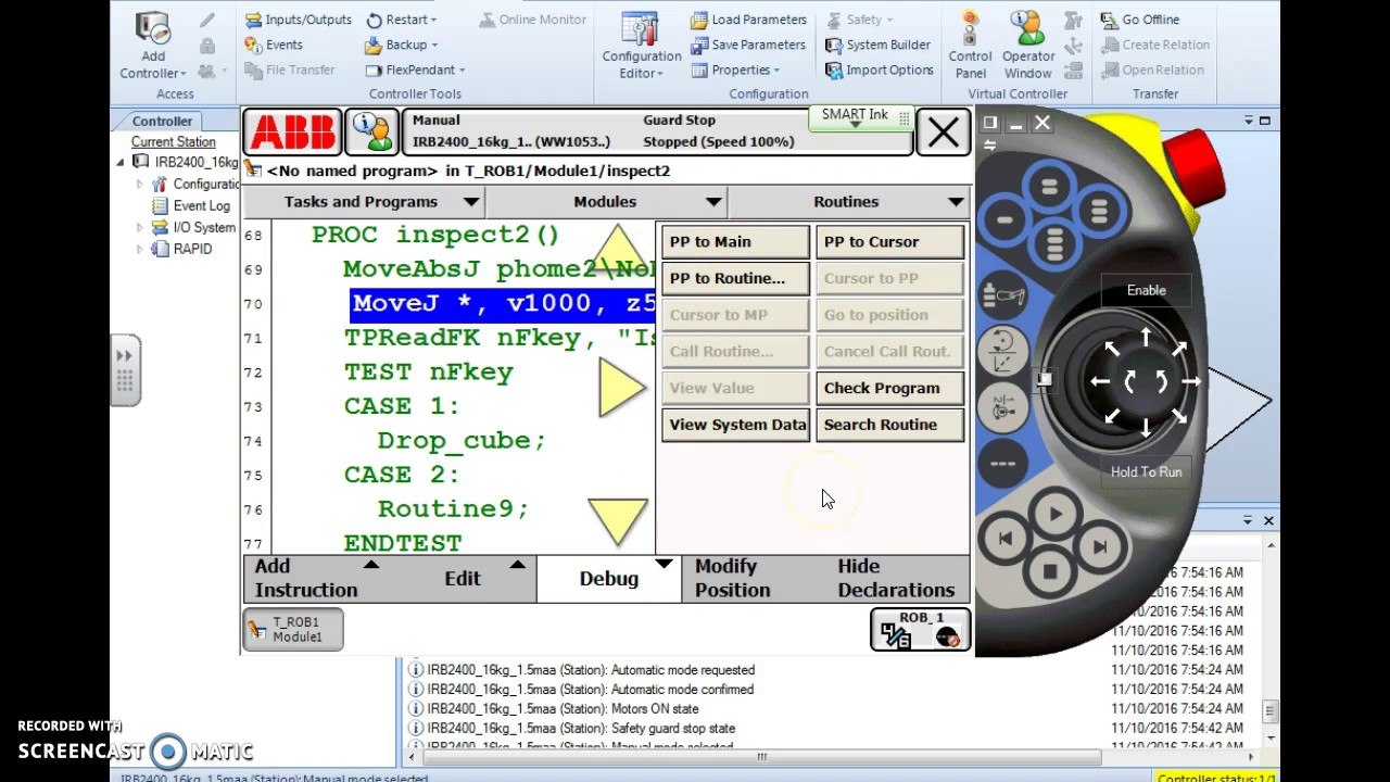 ABB IRC5 Robotics Access & Run Programs or Routines Move PP - YouTube