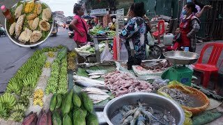 Countryside Food Market Scenes Vs Town Food Market Scenes - Morning Food Market Scenes in Cambodia