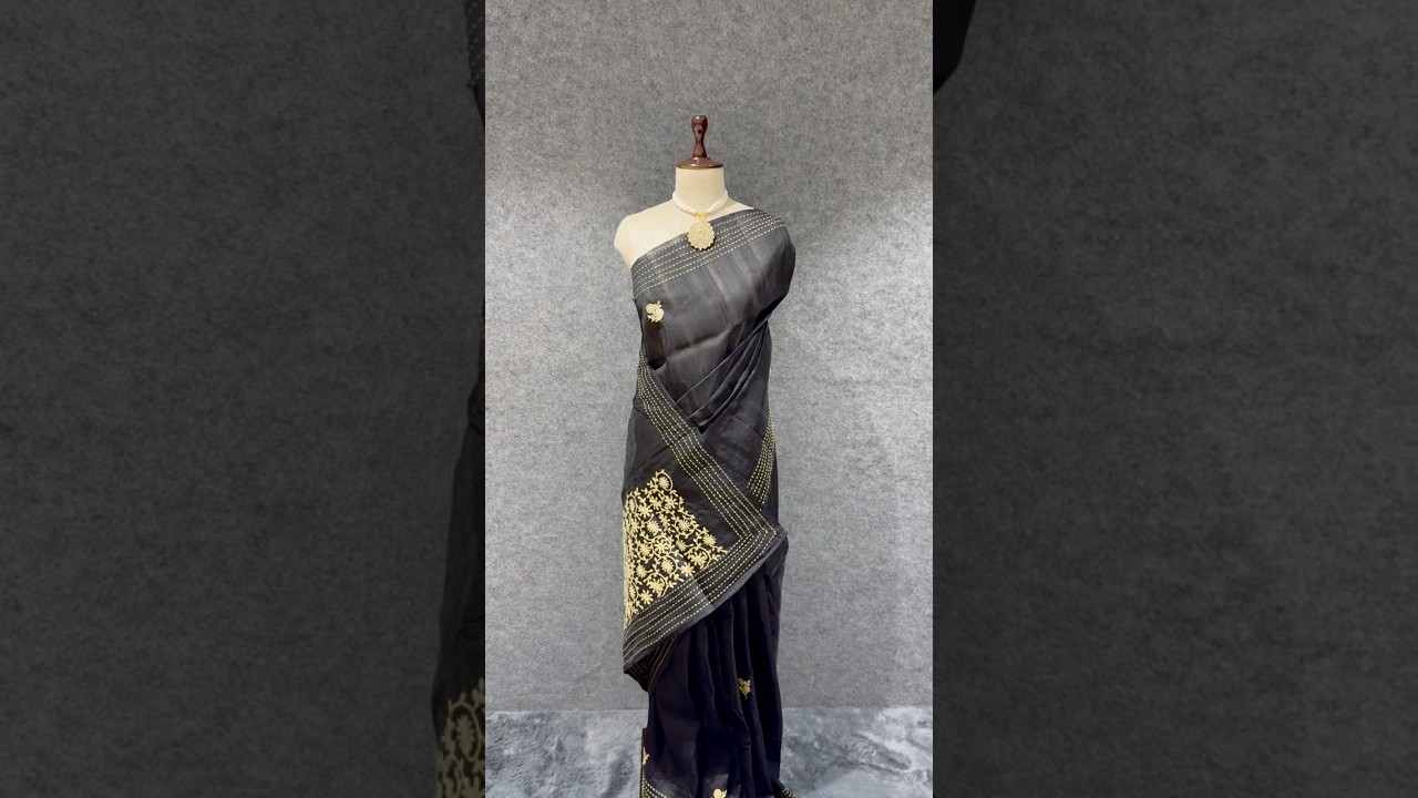 Black Matka Silk Embroidery Saree
