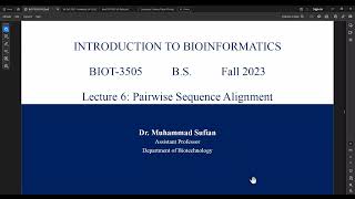 Lecture 6 Pairwise Sequence Alignment | Biot-3505 FA23 | 16-01-2024