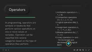 Fundamentals of programming, including data types, operators and expressions.  (Part 1).