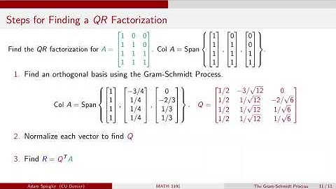 MATH 3191: General Steps for QR Factorization