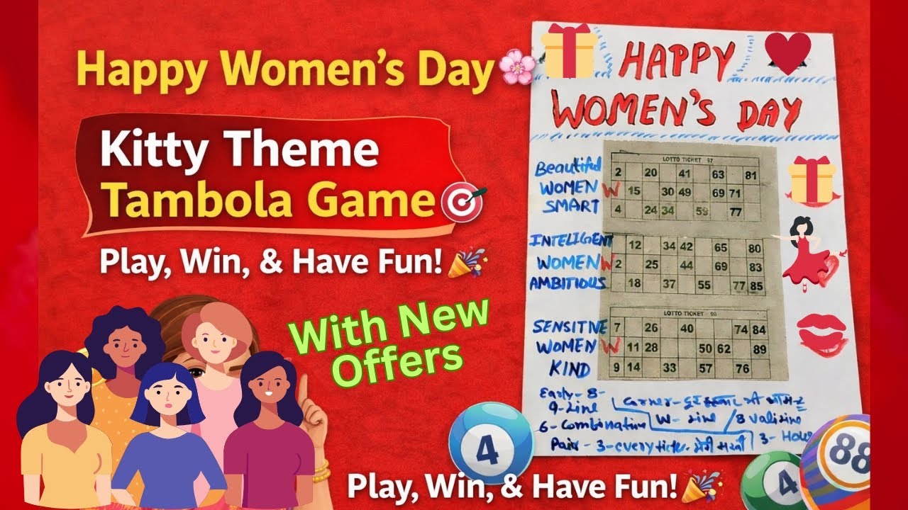 Women’s Day Special Tambola Game 🎉Kitty Theme Fun Game with New Offers 💖 Full Game Ideas & Offers