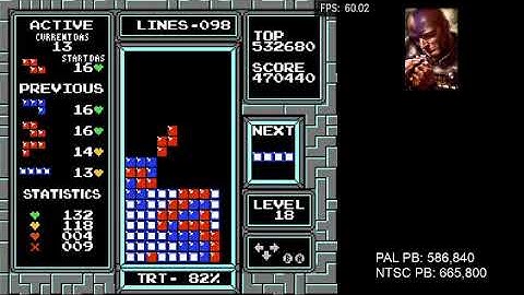 NES Tetris (NTSC) PB: 670,580 ft. my first 600k transition.