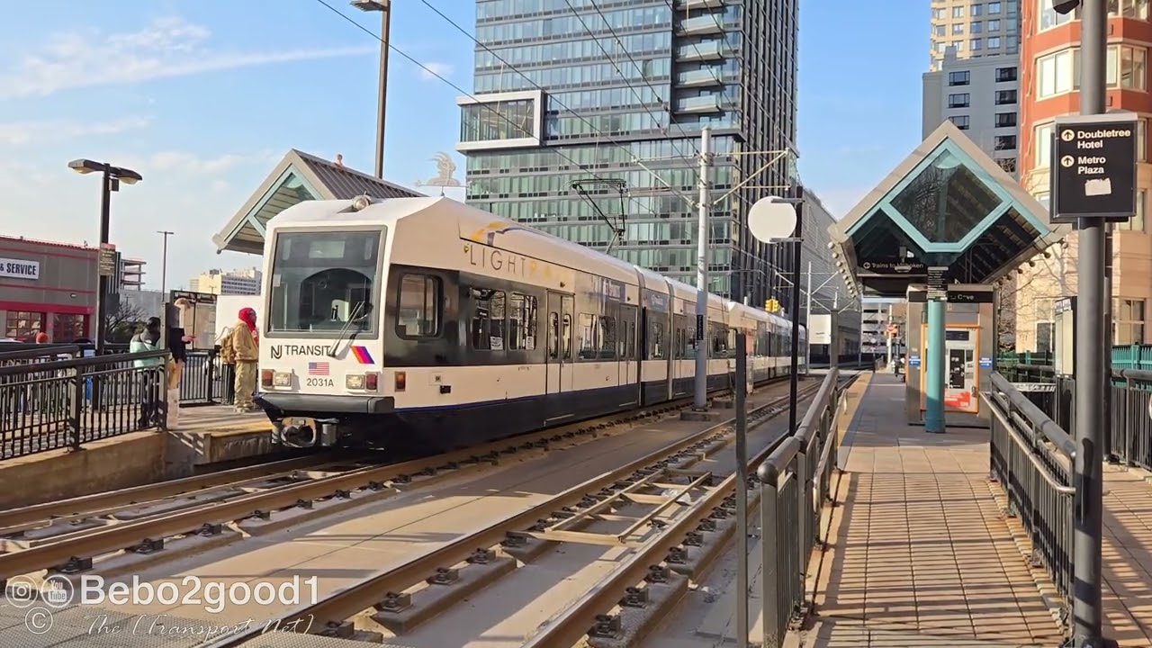 NJ Transit Hudson-Bergen Light Rail Trains at Harsimus Cove Station (Jersey City, NJ)