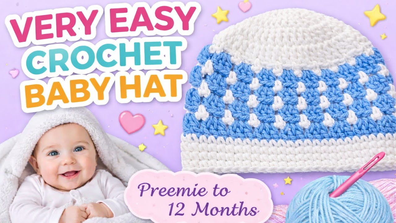 simple crochet baby hat for preemie to 12 months ( PART -2) step by step for beginners