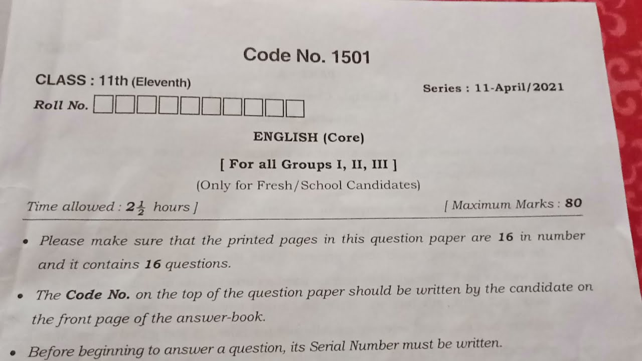 HBSE ll class 11 English paper (2021) ll Answer key