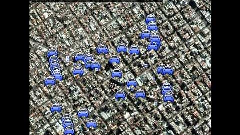 Animation of traffic simulation on Google Earth + Satellite