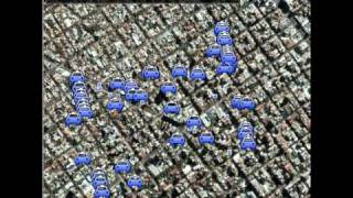 Animation of traffic simulation on Google Earth + Satellite