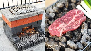 (SUB)🔥맥반석 스토브 만들기 How to make 'barley stone grilled' on a brick stove｜맥반석스테이크｜feat. 오징어구이