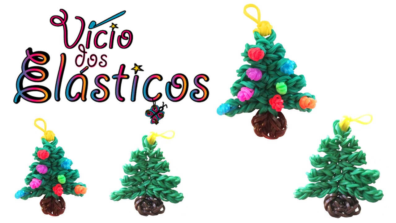 Como fazer Arvore Natal Grande de elasticos (sem Tear com elasticos duplos) - Rainbow Loom Natal