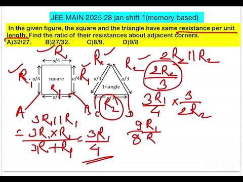 JEE MAIN 2025(28jan shift 1)In the given figure, the square and the triangle have same resistance pe 14 JEE MAIN 2025(28jan shift 1)In the given figure, the square and the triangle have same resistance pe