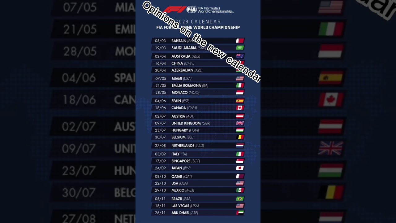 NEW F1 2023 CALENDAR