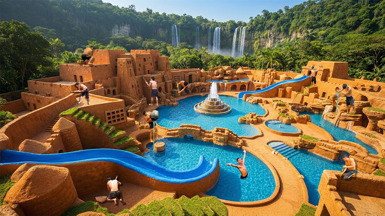 200 Days Building Luxury Underground Pool System with Multi-Level Water Slides Using Primitive Tools