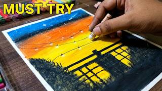 How to draw natural scenery with oil pastel | Easy Oil pastels Drawing ideas for beginners