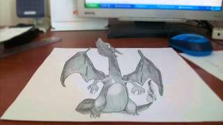 How to draw 3D Art (Charizard - Pokemon) - 3D Karakalem