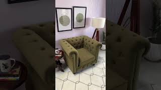 Henry 1 Seater Sofa Velvet, Dark Olive Green Woodenstreet