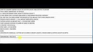 Famous HOW TO CONVERT DENIER COUNT TO COTTON COUNT AND COTTON TO DENIER Profile