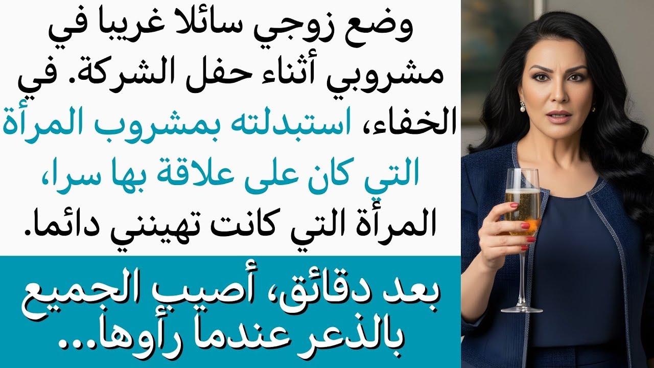 زوجي وضع سائلا غريبا في مشروبي بحفل الشركة، فبدلت الكأس سرا مع عشيقته التي كانت تهينني، أمام الجميع