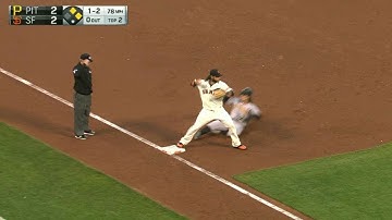 PIT@SF: Posey fields a bunt to start a double play