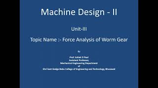 58 Unit III Force Analysis of Worm gear