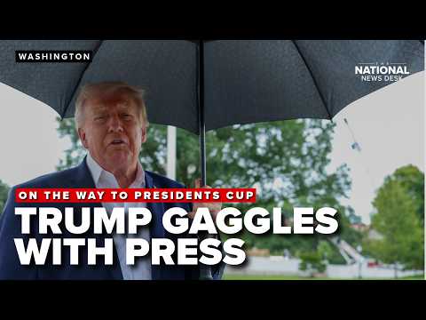 Trump gaggles with the press on the way to the Presidents Cup