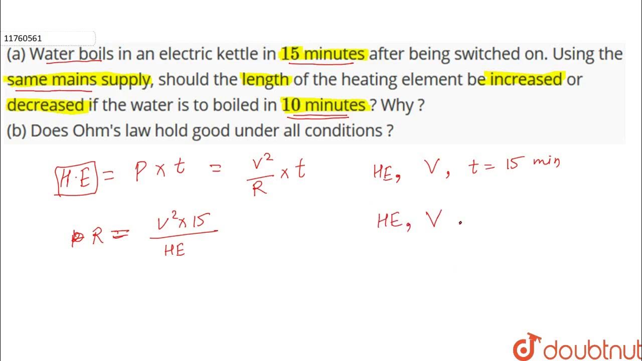 (a) Water boils in an electric kettle in `15` minutes after being