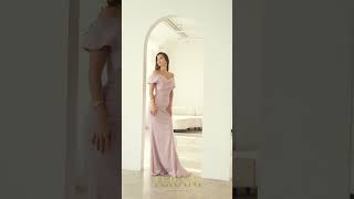 241M2703 A-Line Off-Shoulder Chiffon Mink Column Evening Dress