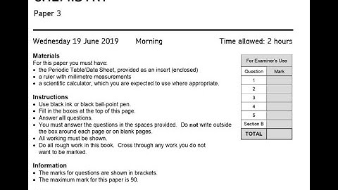 AQA A LEVEL CHEMISTRY 2019 PAPER 3 MULTIPLE CHOICE QUESTIONS