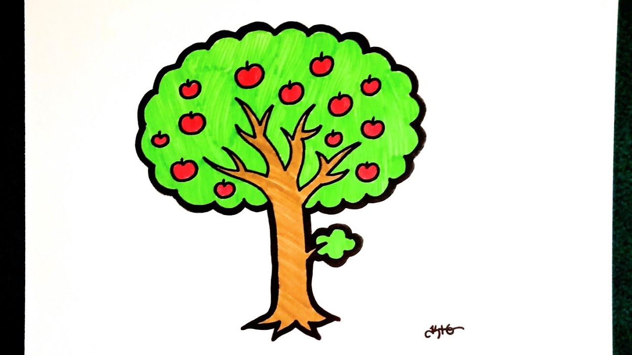 HOW TO DRAW an Apple Tree - coloring with markers - YouTube