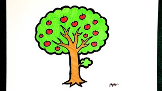 HOW TO DRAW an Apple Tree - coloring with markers