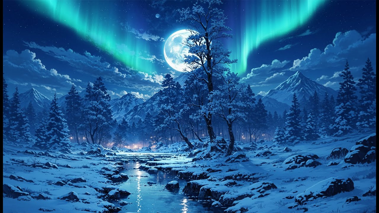 Northern Lights Over Frozen Stream | Deep Sleep Music with Aurora & Owls ✨