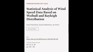 Download Lagu Statistical Analysis of Wind Speed Data Based on Weibull and Rayleigh Distribution | RTCL.TV MP3