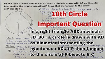 In a right triangle ABC in which ∠B=90∘, a circle is drawn with AB as diameter intersecting the..