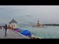 Walking in rainy and windy Istanbul | Üsküdar to Harem Bus Terminal with Umbrella ☂