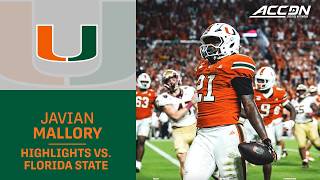 Miami RB Javian Mallory Highlights vs. Florida State