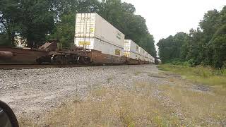 Norfolk Southern Intermodal Stack Train 24X Flying Through Belmont, NC at 45 MPH, 9-20-23.