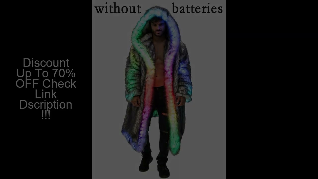 New Fashion Men's Artificial Fur Coat, LED Festival Party Performance Suit, Men's Long Hooded Faux F