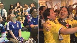 日本から懸命に応援 日本とコロンビアのサポーター