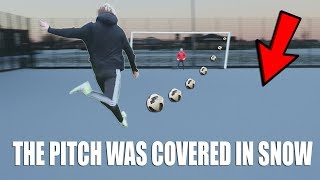 THE FOOTBALL PITCH WAS COVERED IN SNOW