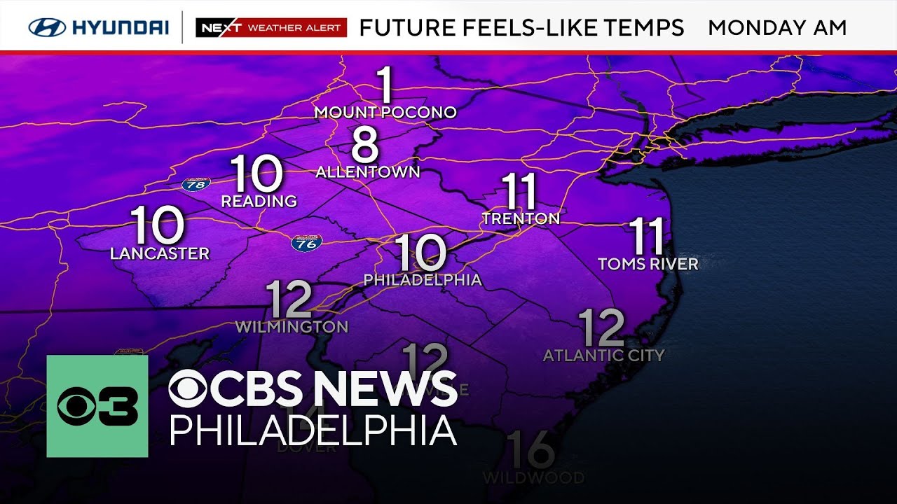 Snow tapers off Sunday night in Philadelphia as temperatures plunge