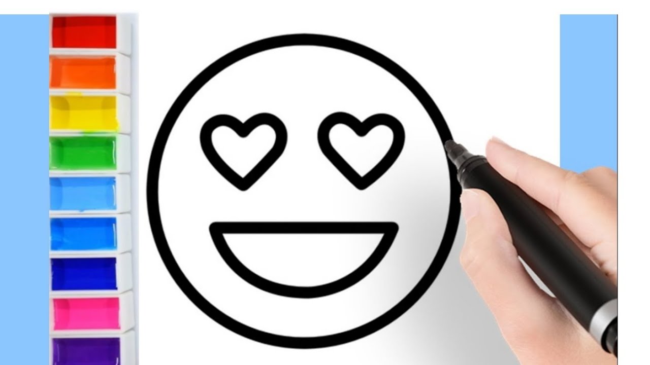 How to draw heart eyes emoji😍.easy Emoji drawing, painting for kids and